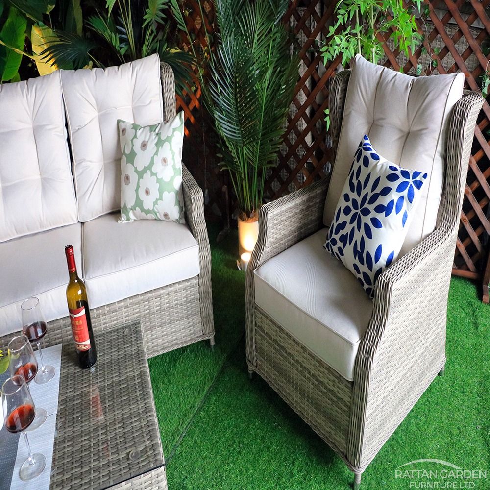 Champagne Belgrade High Back Sofa Set with Coffee Table