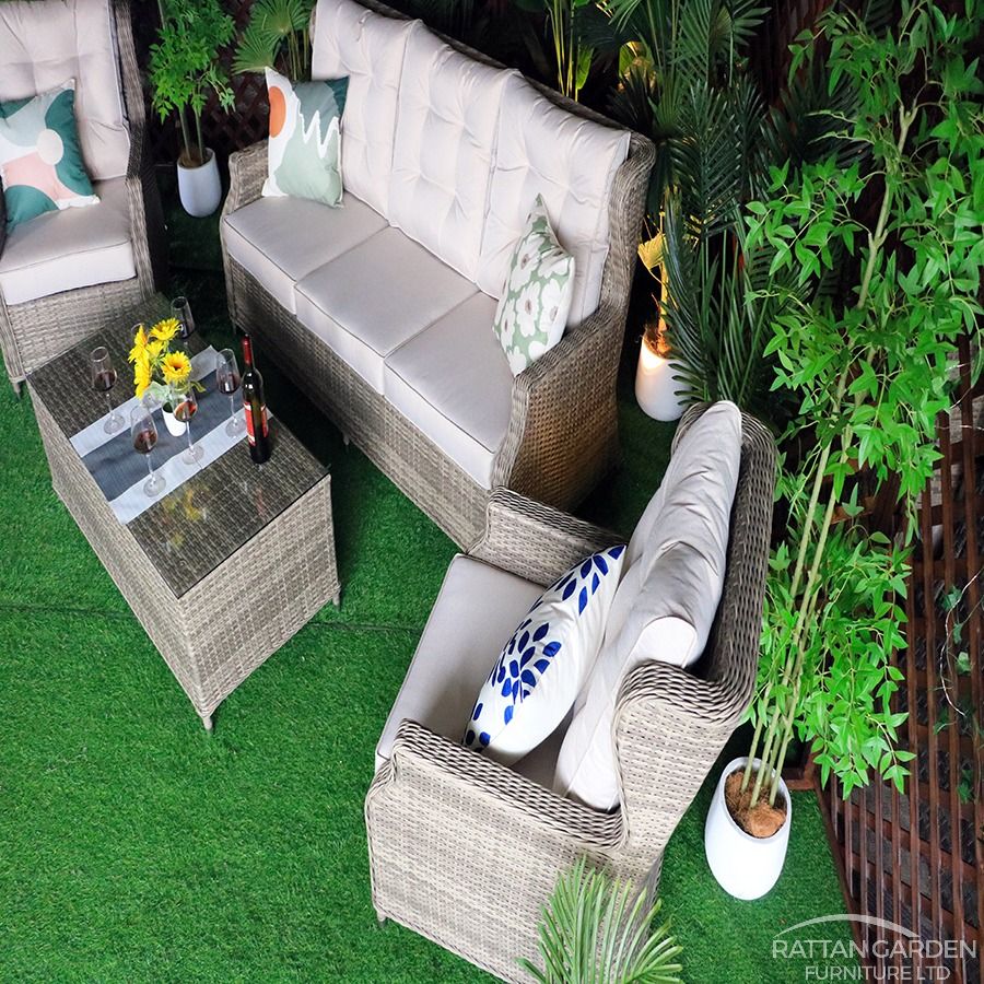 Champagne Belgrade High Back Sofa Set with Coffee Table