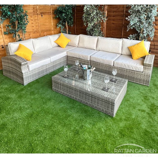 Rattan Champagne Lisbon Corner Sofa Set With Coffee Table