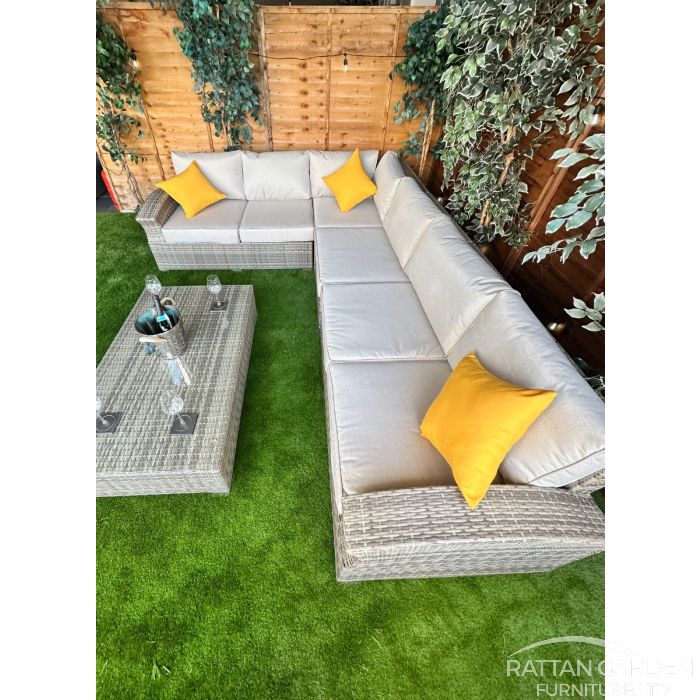Rattan Champagne Lisbon Corner Sofa Set With Coffee Table