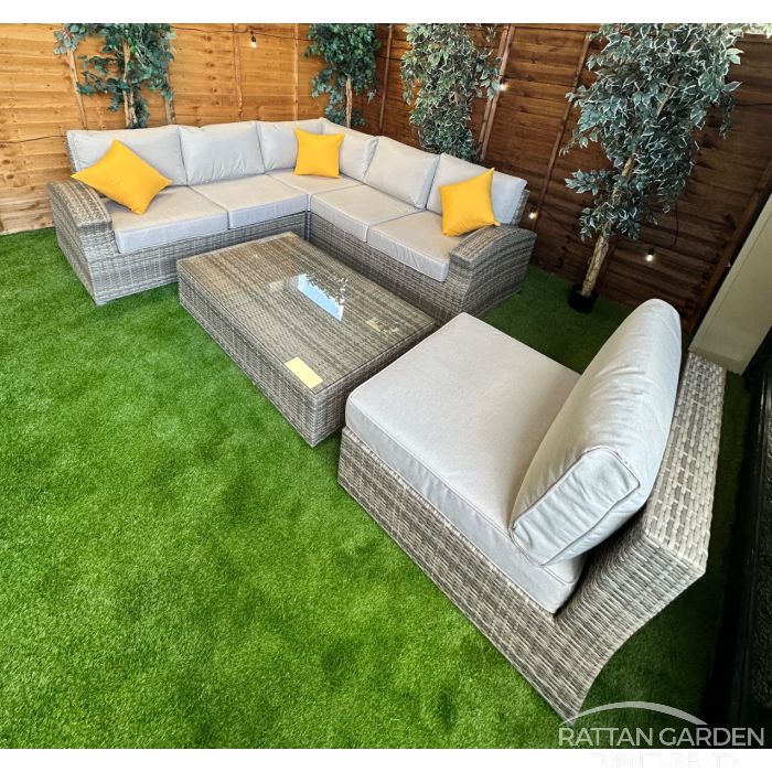 Rattan Champagne Lisbon Corner Sofa Set With Coffee Table