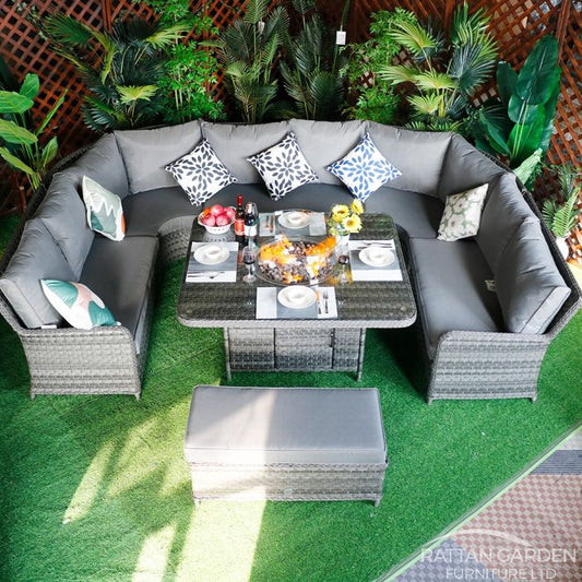 Rattan Serena Curved Sofa Set with Fire Pit