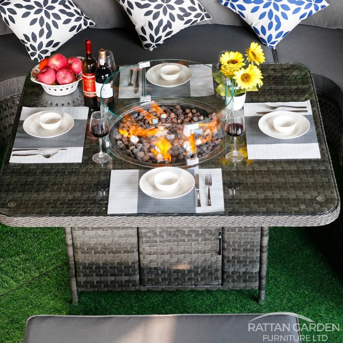 Rattan Serena Curved Sofa Set with Fire Pit