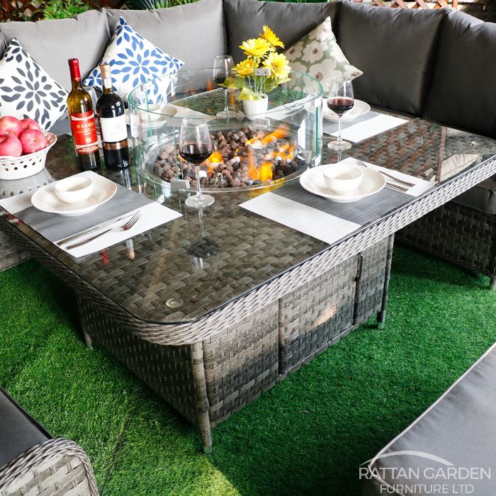 Rattan Serena Curved Sofa Set with Fire Pit