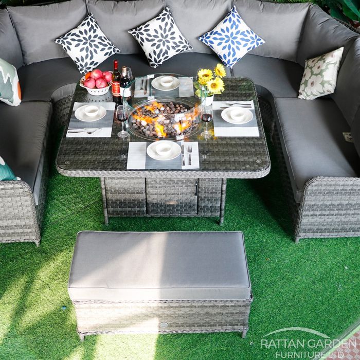 Rattan Serena Curved Sofa Set with Fire Pit