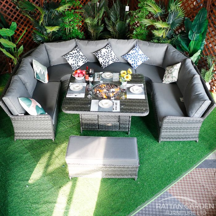 Rattan Serena Curved Sofa Set with Fire Pit