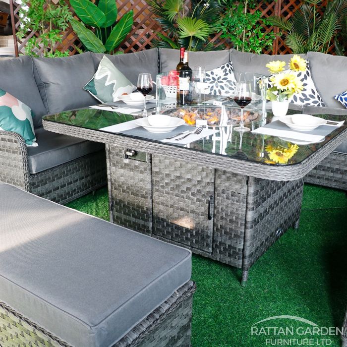 Rattan Serena Curved Sofa Set with Fire Pit
