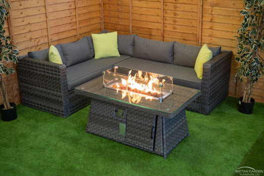 Rattan Serena Victoria Corner Set With Fire Pit Coffee Table