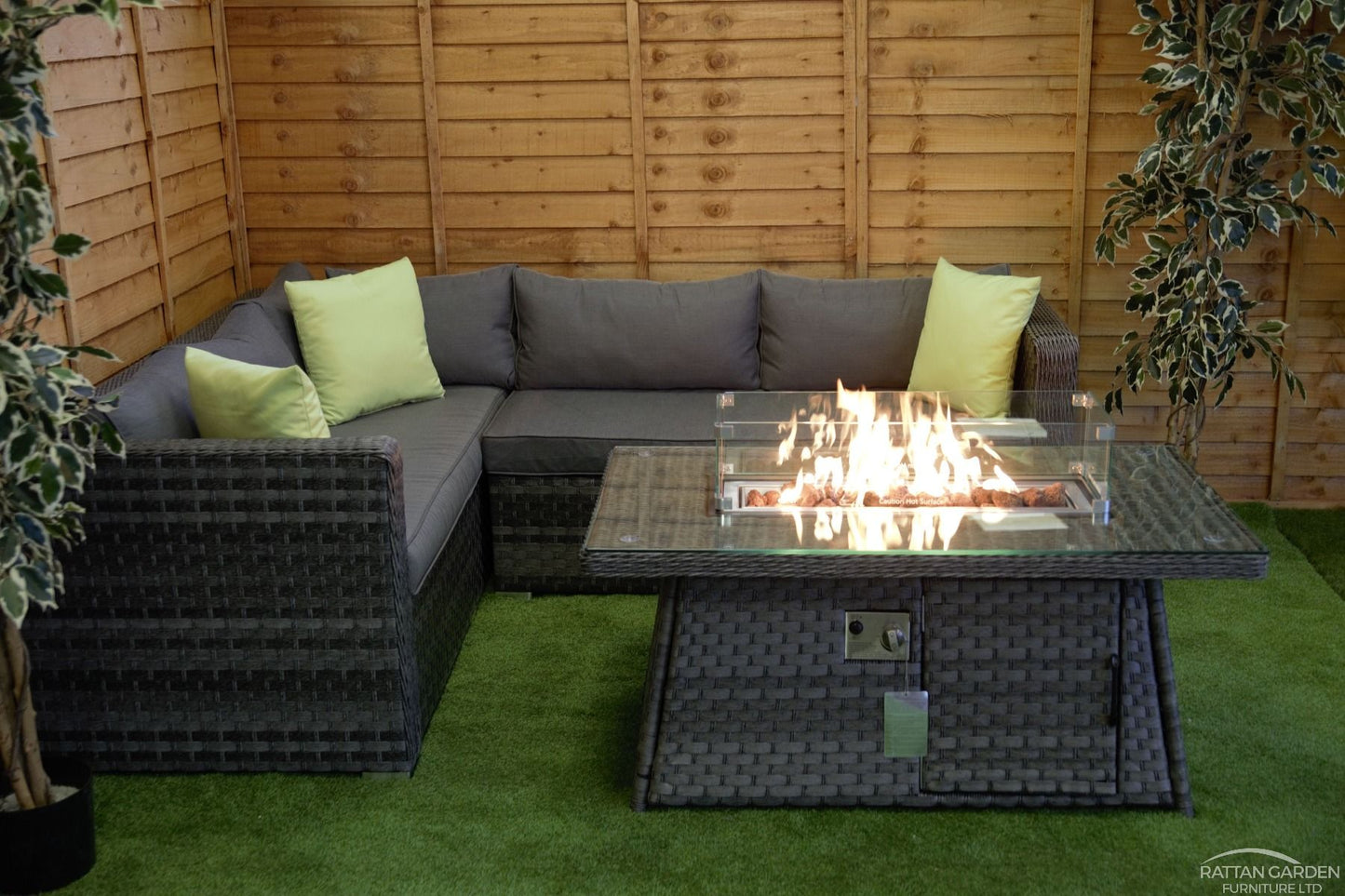 Rattan Serena Victoria Corner Set With Fire Pit Coffee Table