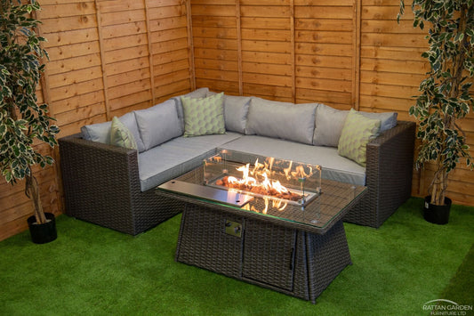 Rattan Platinum Victoria Rattan Corner Set WIth Fire Pit Coffee Table