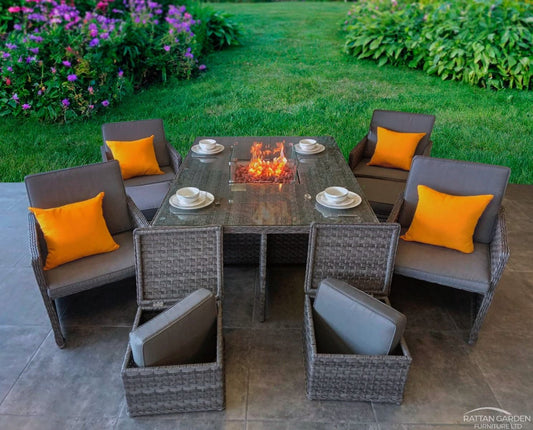Serena Rattan 4 Seat Firepit Cube Set with 4 Footstools