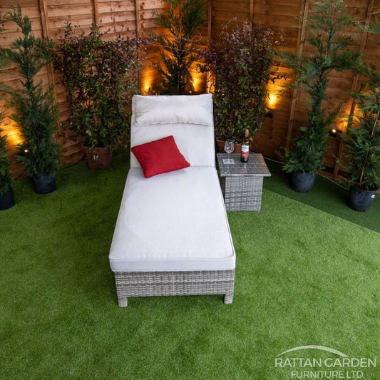 Rattan Champagne Deluxe Extra Wide Wheeled Lounger