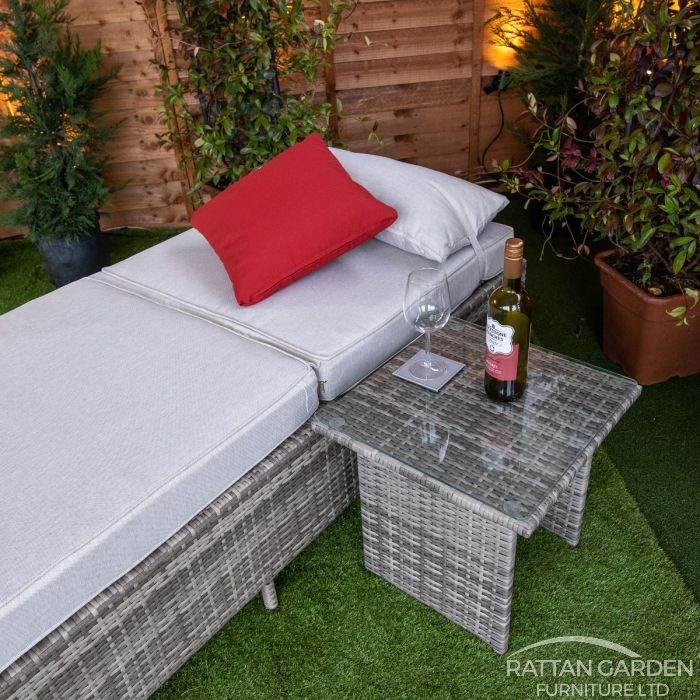 Rattan Champagne Deluxe Extra Wide Wheeled Lounger