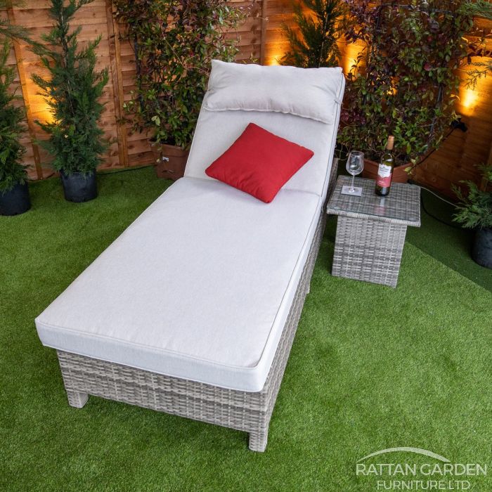 Rattan Champagne Deluxe Extra Wide Wheeled Lounger