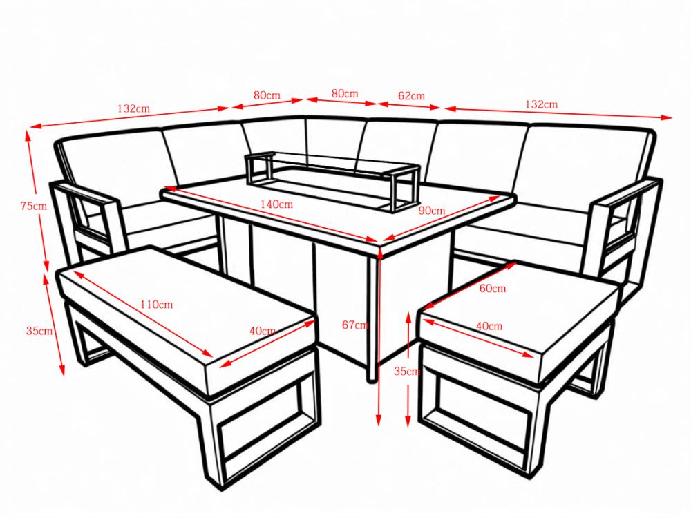 Aluminium Reuben Fire Pit Corner Sofa Set