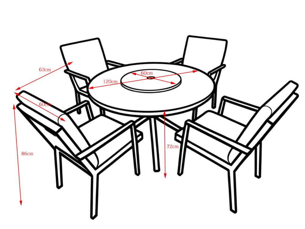 Aluminium Sebastian 120cm 4 Seat Round Dining Table Set