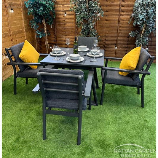 Brabazon Aluminium 4 Seat Dining Set with Grey Table Top