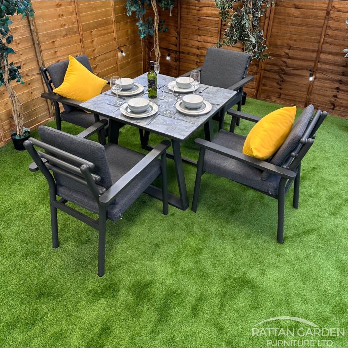 Deluxe Aluminium 4 Seat Dining Set Patterned Table Top