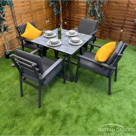 Deluxe Aluminium 4 Seat Dining Set Patterned Table Top