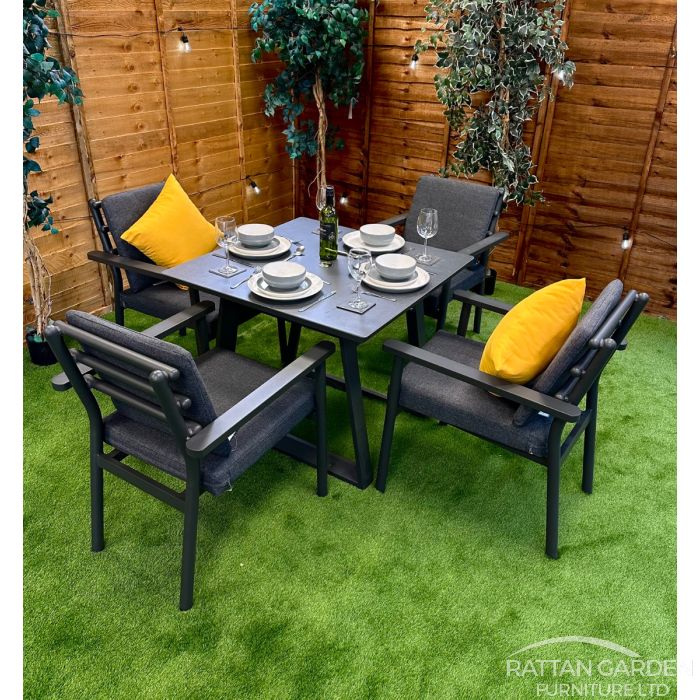 Deluxe Aluminium 4 Seat Dining Set Patterned Table Top