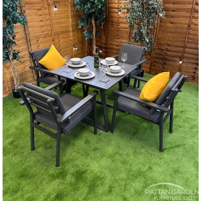 Deluxe Aluminium 4 Seat Dining Set Patterned Table Top