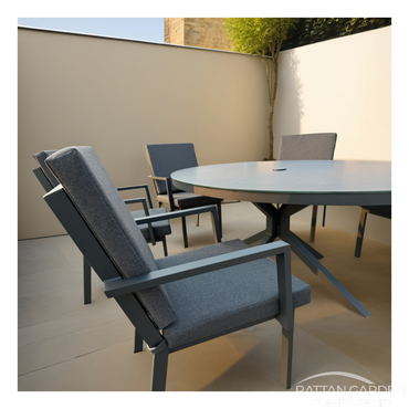 Aluminium SEBASTIAN 180cm 6 Seat Oval Dining Table Set INC Free Lazy Susan