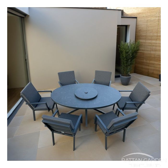 Aluminium SEBASTIAN 180cm 6 Seat Oval Dining Table Set INC Free Lazy Susan