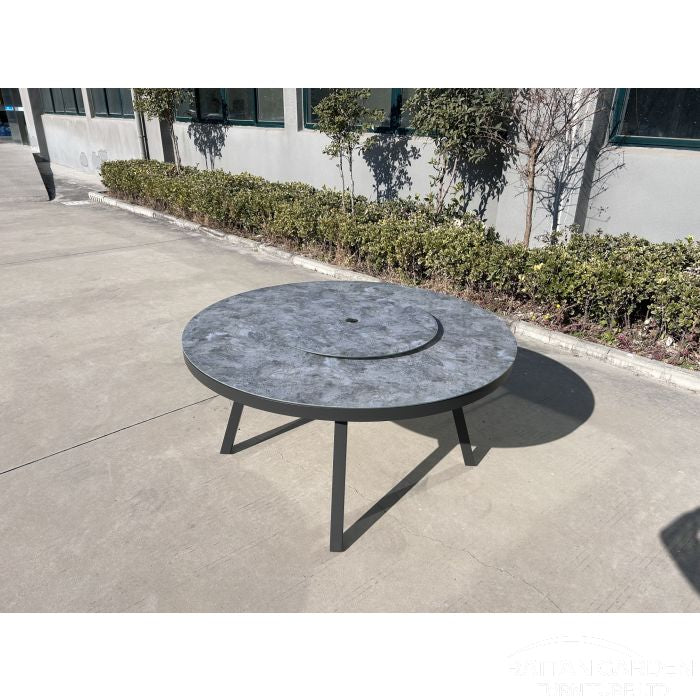 New 2025 Deluxe 6 Seat Pattern Glass Top Aluminium Dining Set