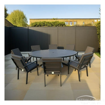Aluminium SEBASTIAN 220cm 8 Seat Oval Dining Table Set INC Free Lazy Suzan