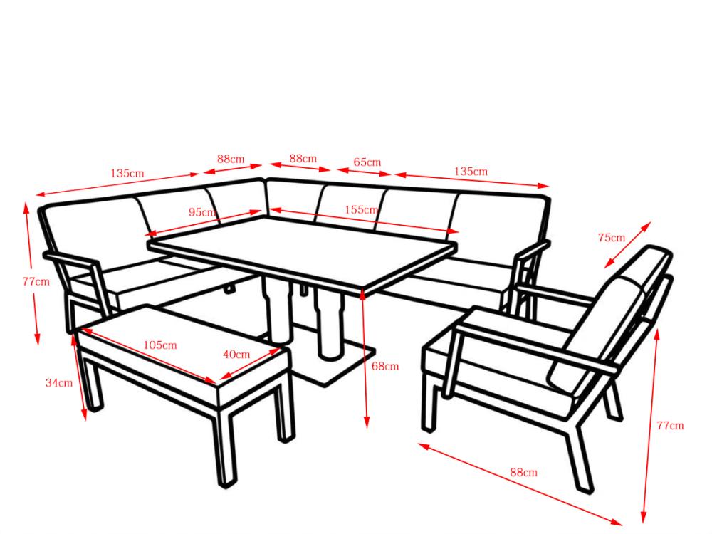 Aluminium THEODORE Corner Sofa with Adjustable Table