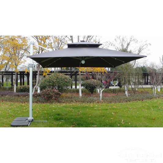 Deluxe 3m Square LED Cantilever Parasol In Grey
