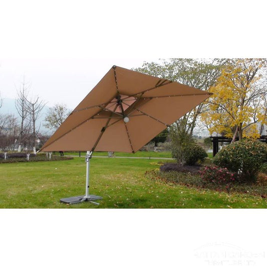 Deluxe 3m Square LED Cantilever Rattan Parasol In Cream