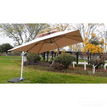 Deluxe 3m Square LED Cantilever Rattan Parasol In Cream