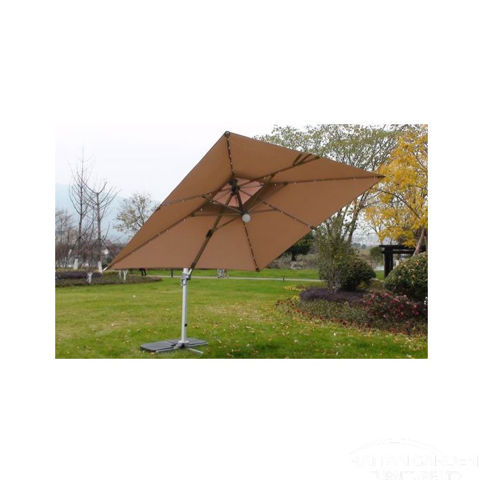 Deluxe 3m Square LED Cantilever Rattan Parasol In Cream