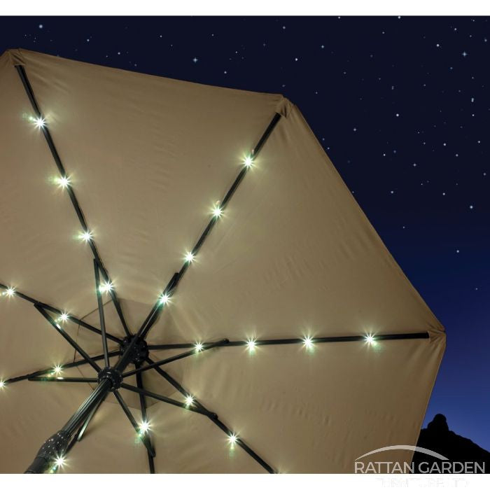Deluxe 3m Square LED Cantilever Rattan Parasol In Cream