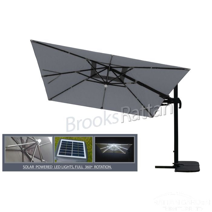 Deluxe Roma Strip LED 3m Square Cantilever Parasol In Grey