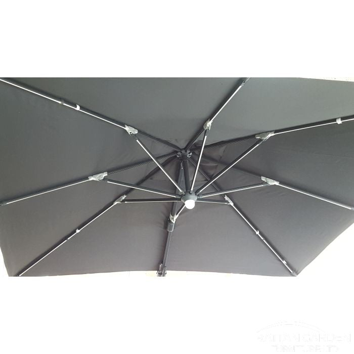 Deluxe Roma Strip LED 3m Square Cantilever Parasol In Grey