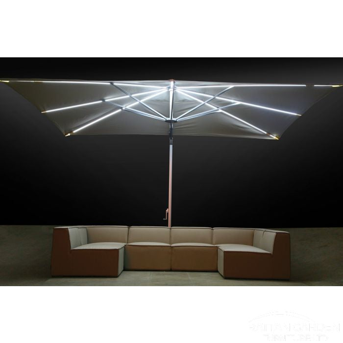 Deluxe Roma Strip LED 3m Square Cantilever Parasol In Cream