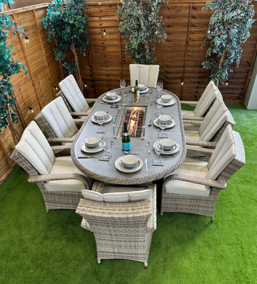 Champagne Rattan Tokyo 8 Seater Oval Fire Pit Dining Set
