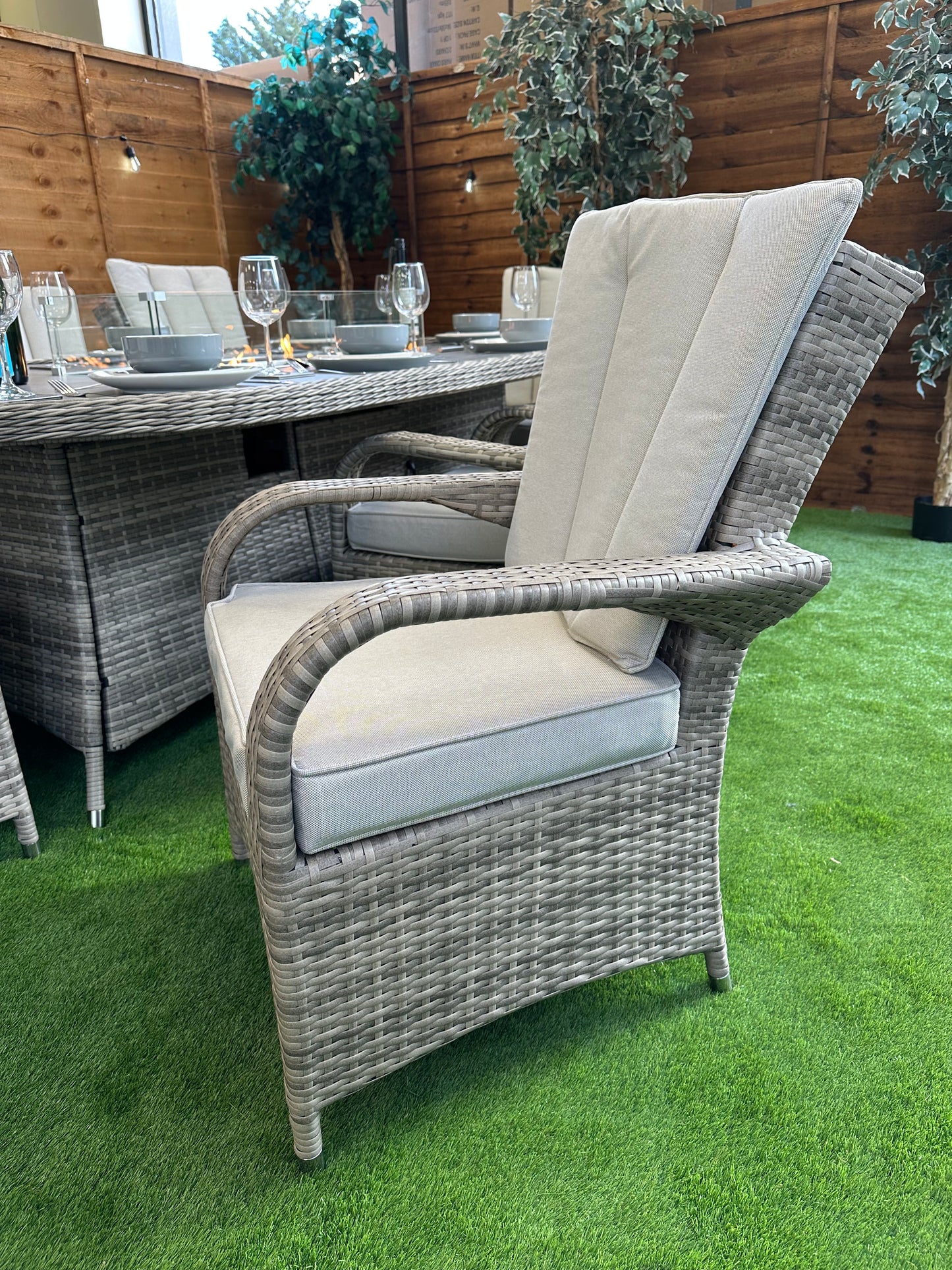 Champagne Rattan Tokyo 8 Seater Oval Fire Pit Dining Set