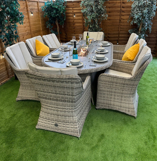 Champagne Rattan Vienna 8 Seater Oval Fire Pit Dining Set