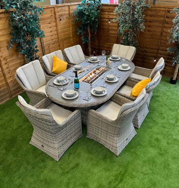 Champagne Rattan Vienna 8 Seater Oval Fire Pit Dining Set