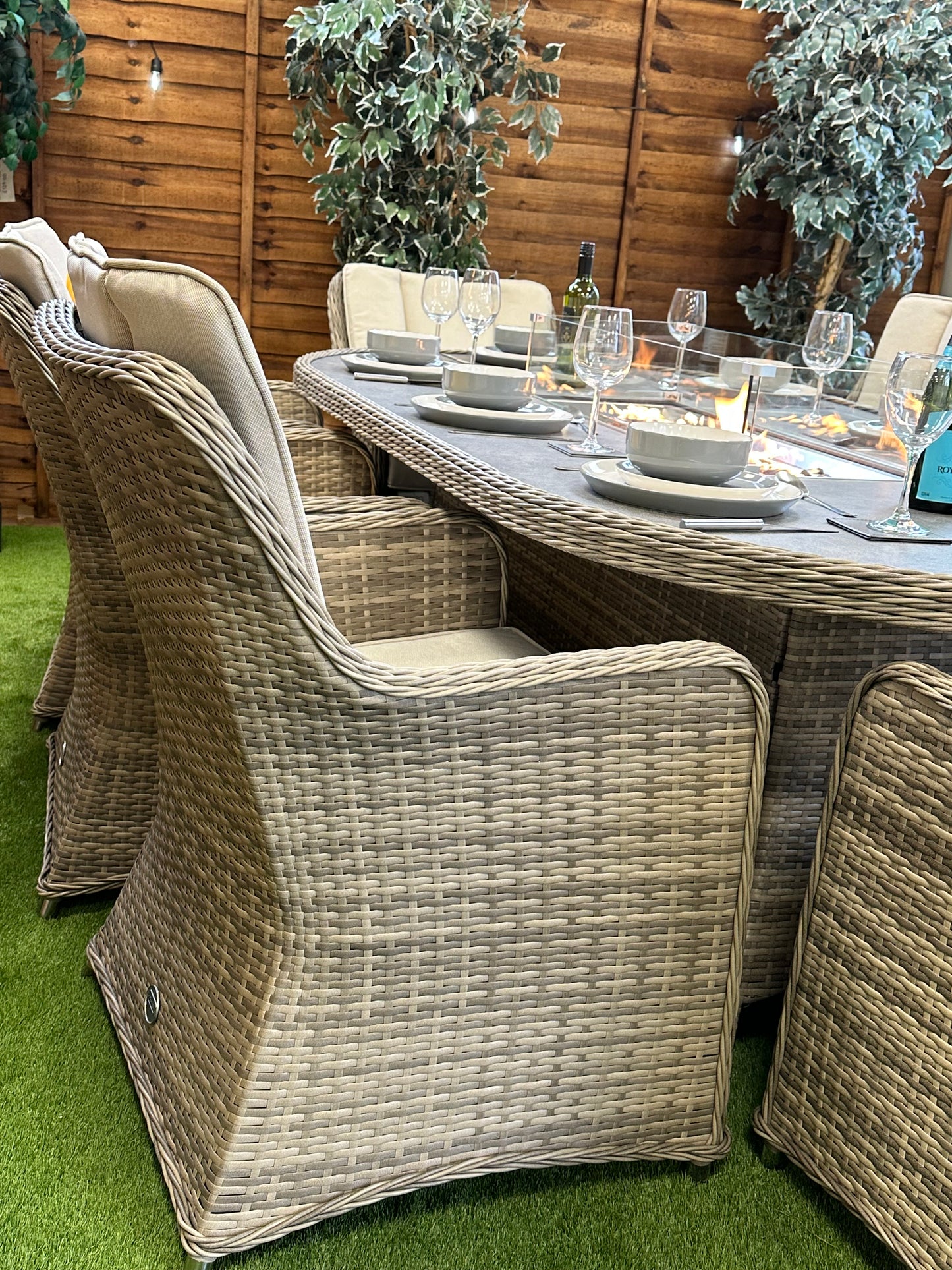 Champagne Rattan Vienna 8 Seater Oval Fire Pit Dining Set