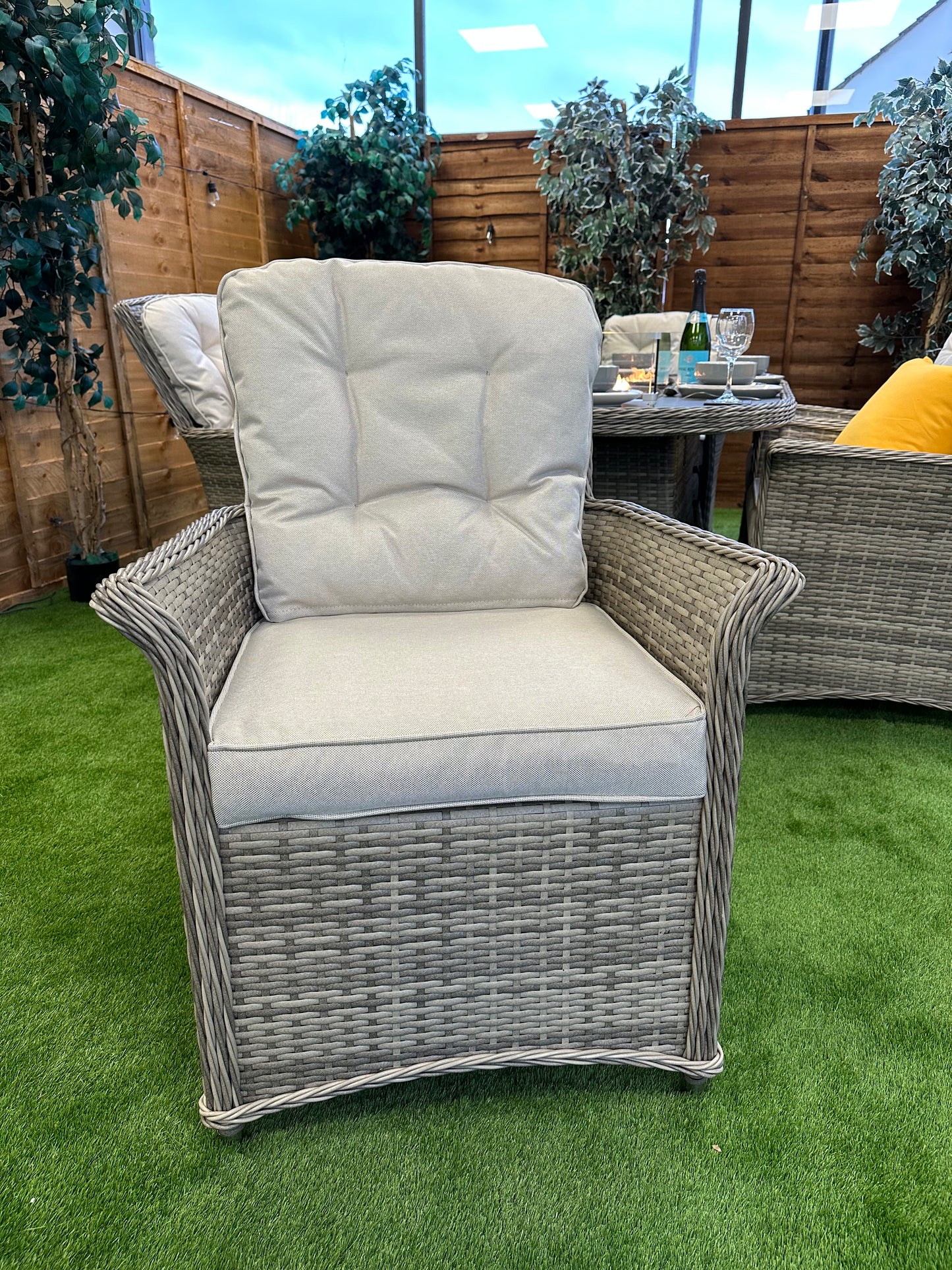 Champagne Rattan Cologne 8 Seater Oval Fire Pit Dining Set