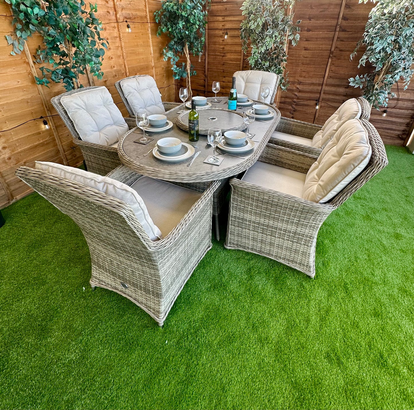 Rattan Champagne Cologne 6 Seater Oval Dining Set
