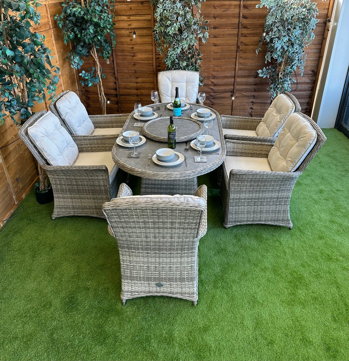 Rattan Champagne Cologne 6 Seater Oval Dining Set