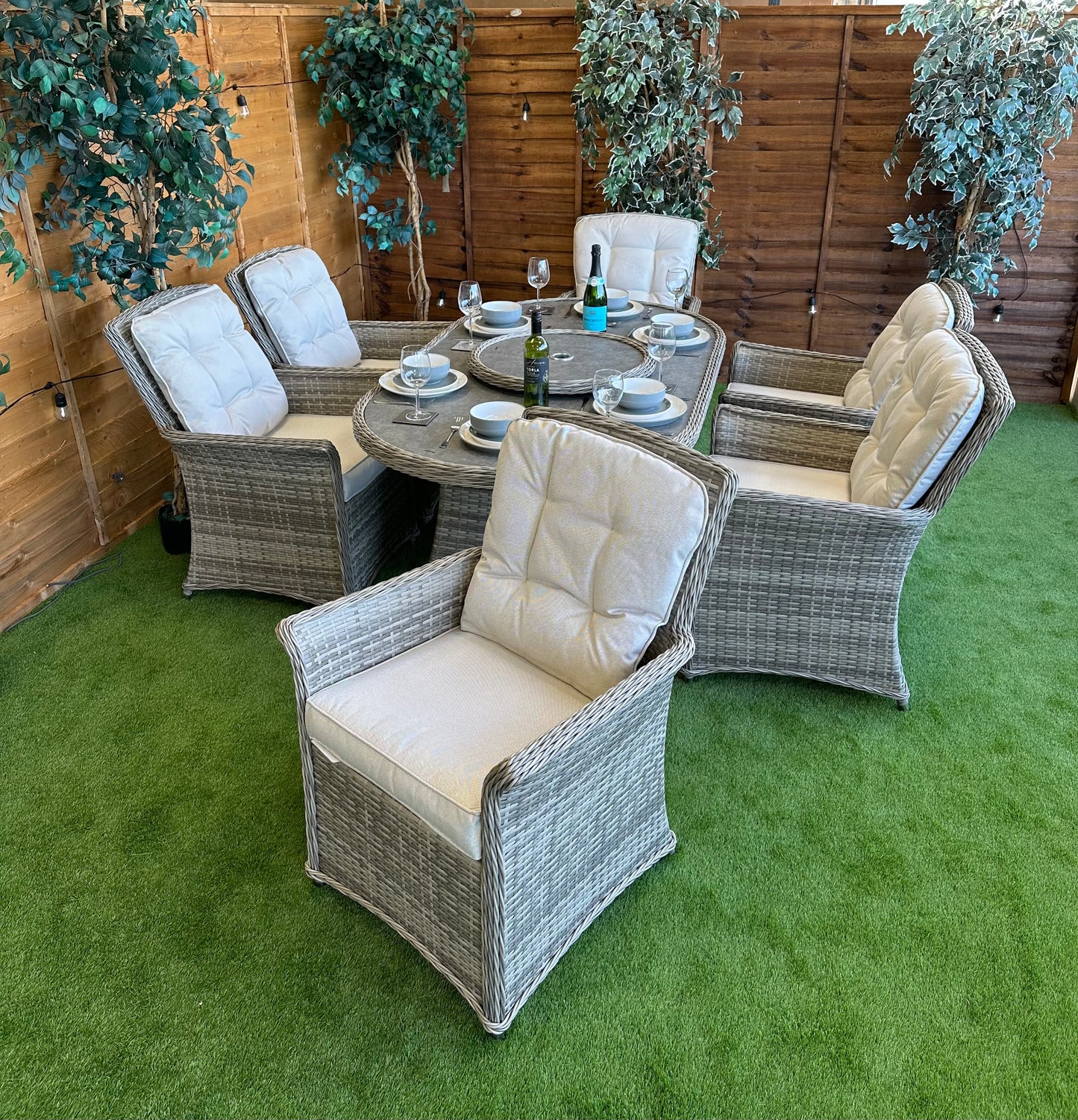 Rattan Champagne Cologne 6 Seater Oval Dining Set