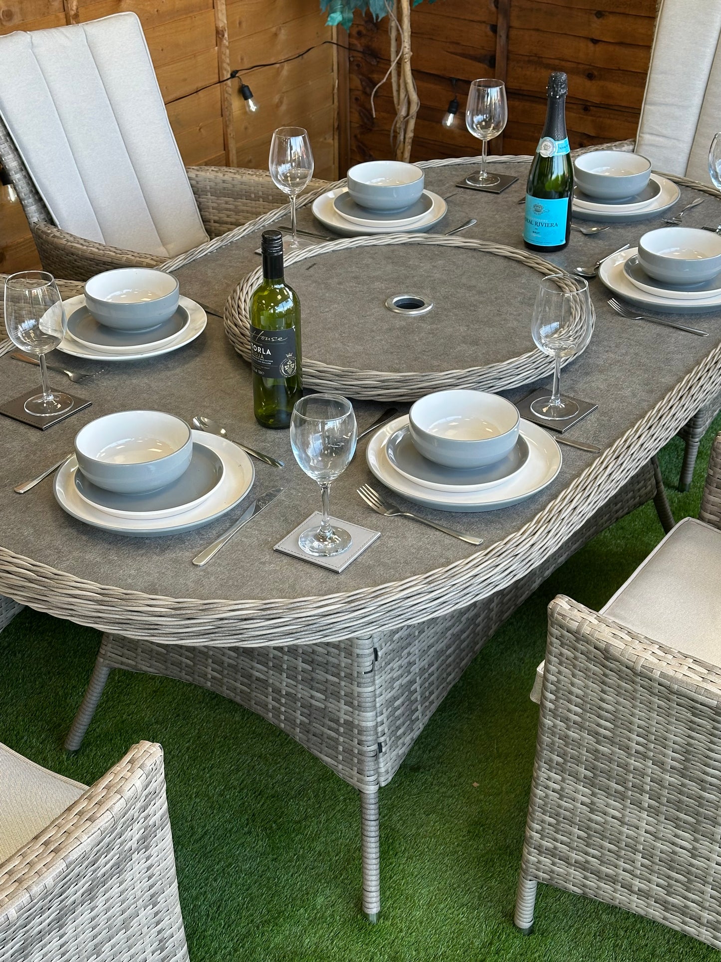 Rattan Gardens Champagne Atlanta Oval 6 Seater Dining Set