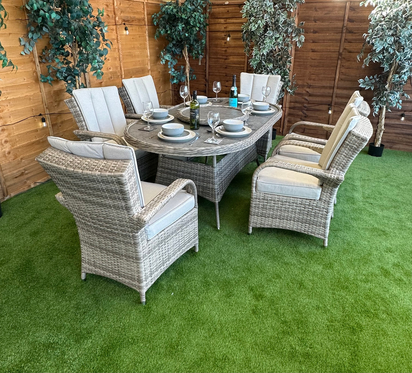 Rattan Champagne Tokyo 6 Seater Oval Dining Set