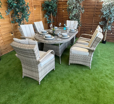 Champagne Rattan Tokyo 6 Seater Oval Dining Set
